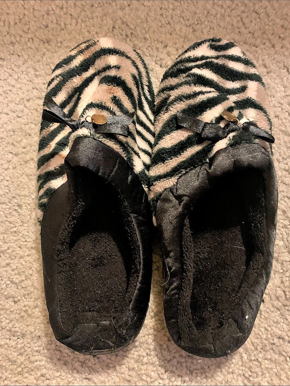 Zebra Print Slippers in Black & White